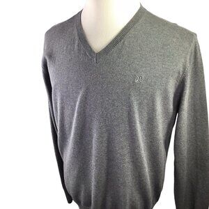 Hurley V Neck Sweater Men's XL Pullover Gray Long Sleeve 100% Cotton Casual Knit